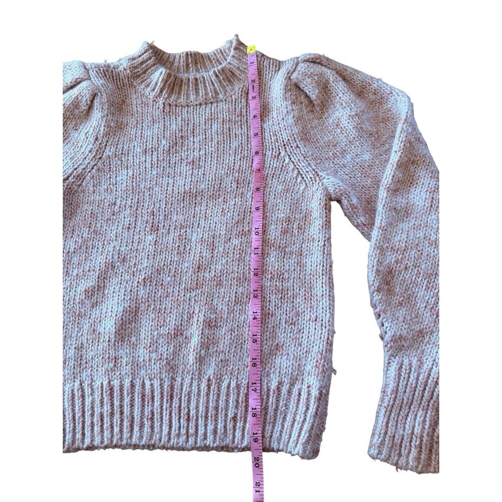 Madewell Pink Cream Speckled Puff Sleeve Sweater XS Mock Neck Chunky Knit - Picture 6 of 7